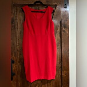 Ann Taylor Red Sleeveless V-Neck Midi Sheath Dress